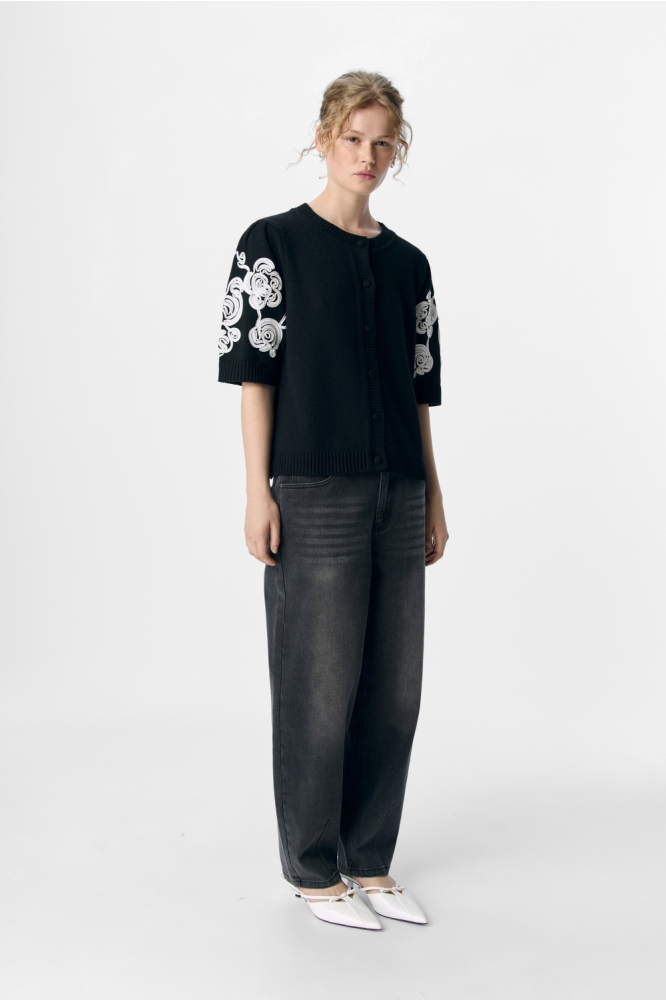 OBJJANE 2/4 RE KNIT CARDIGAN 140 23047229 Black/White emb